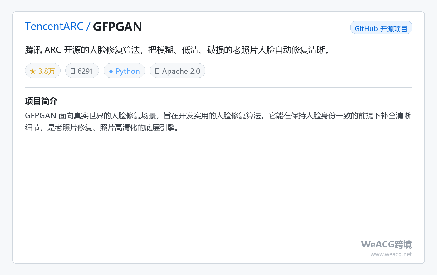 TencentARC/GFPGAN 项目页中文版卡片