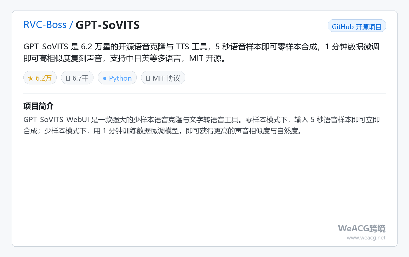 RVC-Boss/GPT-SoVITS 项目页中文版卡片