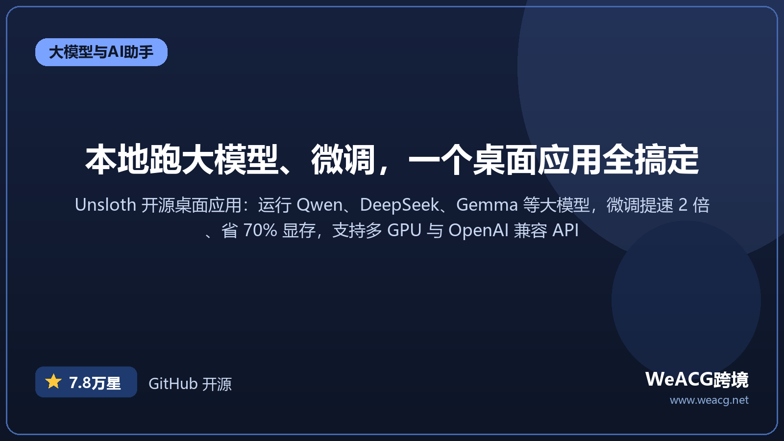 Unsloth 开源本地大模型桌面应用实测:运行+微调一体,2 倍速训练省 70% 显存 介绍横幅
